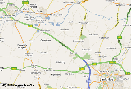 Map of the area Huntingdon/StIves/Cambridge